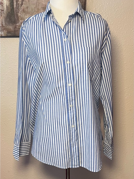J. Crew Tops - J. Crew Blue and White Vertical Stripe Button-Down Shirt